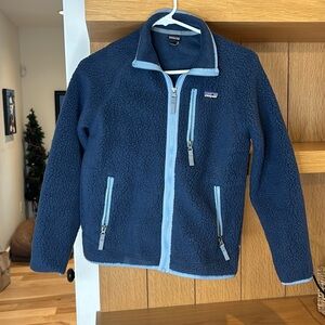 Patagonia Kids’ retro pile fleece jacket, size L (12).  Dark blue